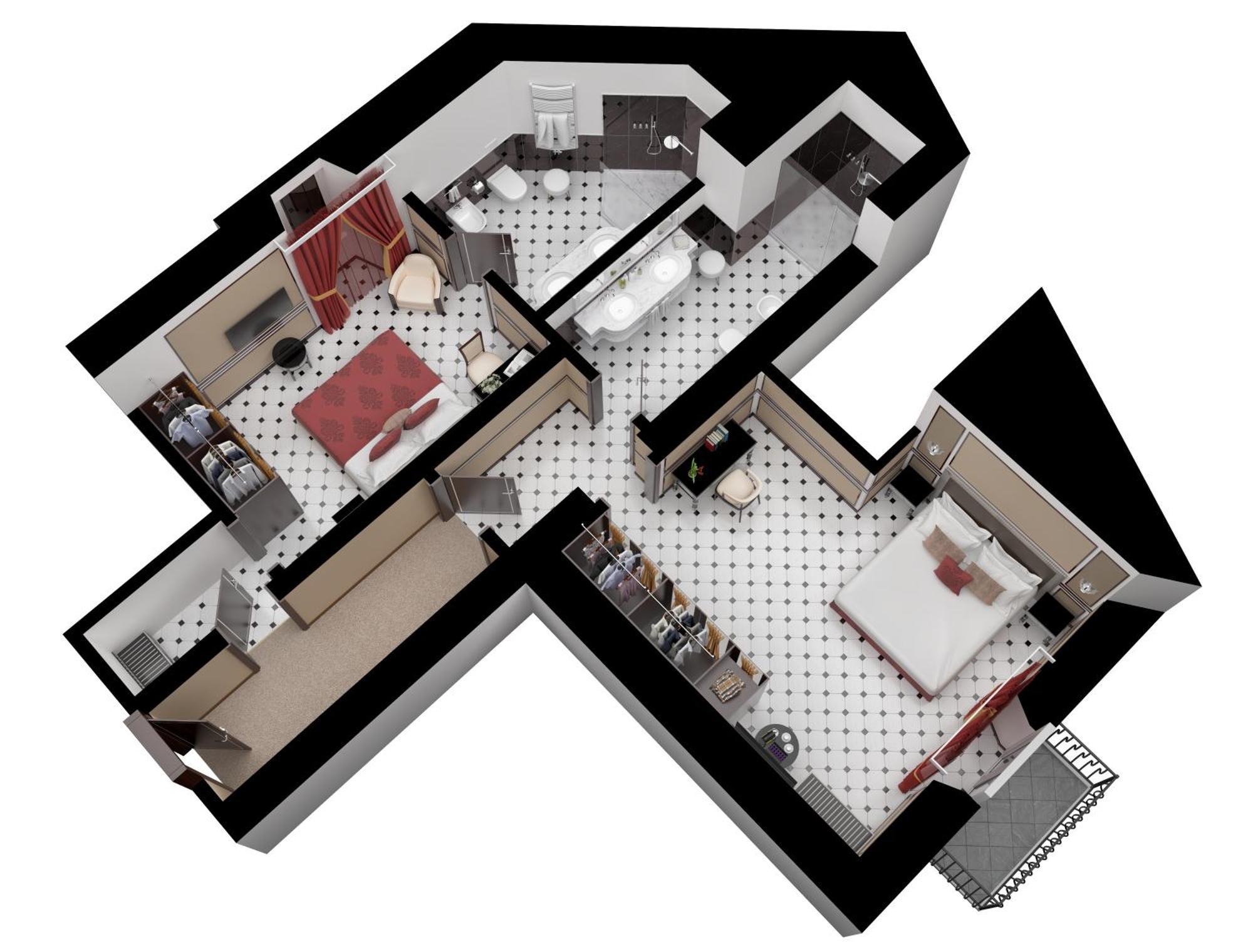 Baglioni Hotel Regina - The Leading Hotels Of The World Rome Exterior photo A 3D floor plan of a typical suite