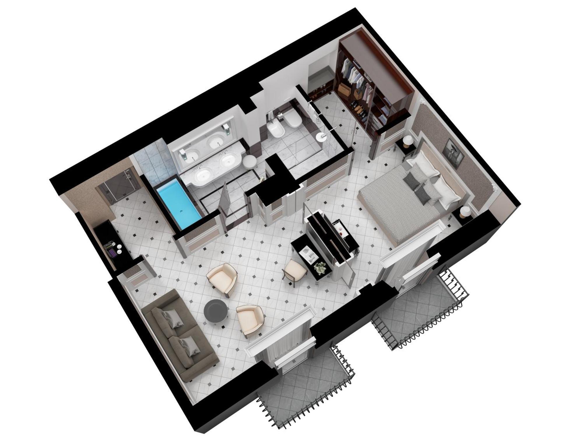 Baglioni Hotel Regina - The Leading Hotels Of The World Rome Exterior photo 3D floor plan of a suite
